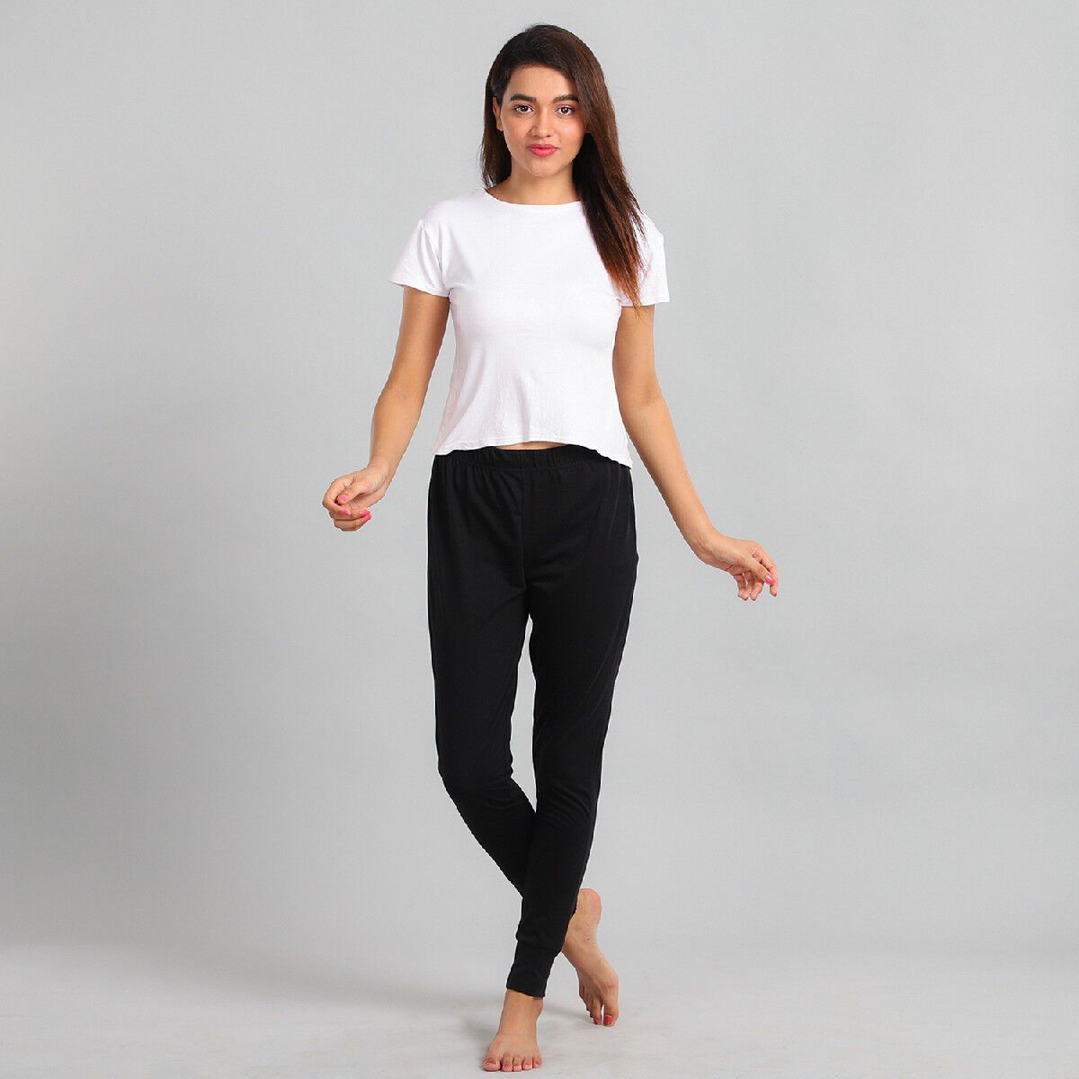 100% Cotton Single Jersey Loungewear Leggings in Black