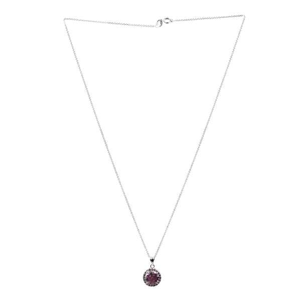 Close Out Deal ELANZA AAA Simulated Pink Sapphire (Rnd) Pendant With Chain in Rhodium Plated Sterlin