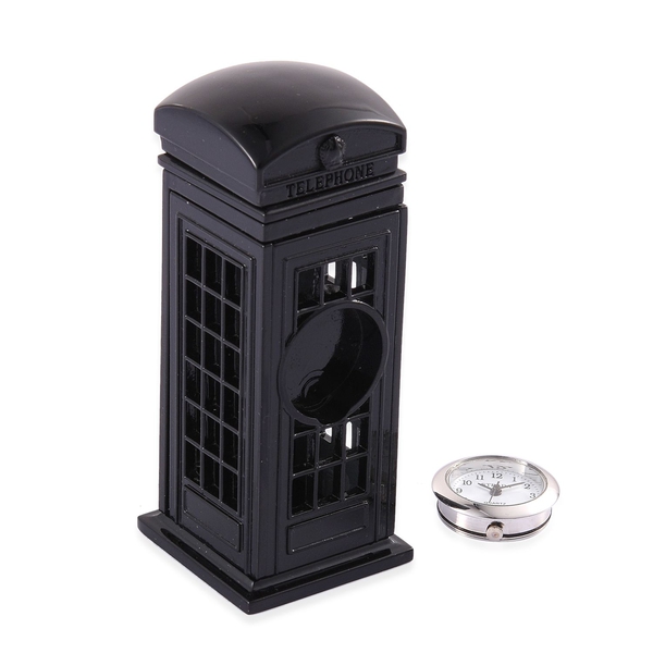(Option 2) Home Decor - STRADA Japanese Movement White Dial Black Telephone Booth Design Clock in Silver Tone