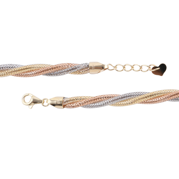 Close Out Deal - 9K Tricolour Gold Triple Snake Bracelet (Size - 8.5 with Extender) with Lobster Clasp, Gold Wt 3.60 Gms