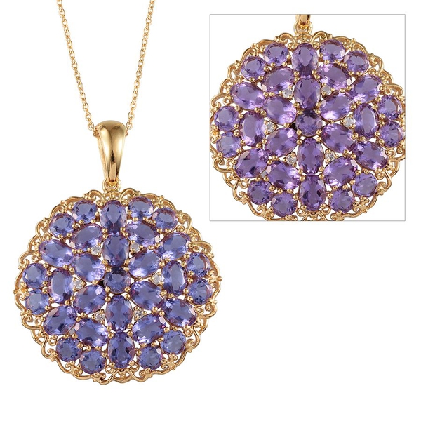 Lavender Alexite (Ovl), White Topaz Cluster Pendant With Chain in 14K Gold Overlay Sterling Silver 1
