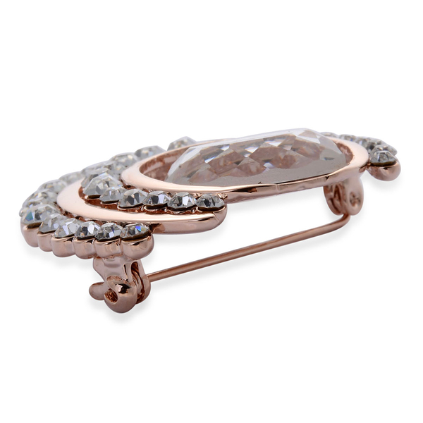 White Glass, White Austrian Crystal Brooch in Rose Gold Tone
