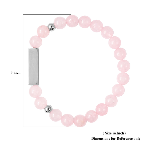 Rose Quartz Beads Stretchable Bracelet (Size 7) with Stainless Steel Bar 95.00 Ct.