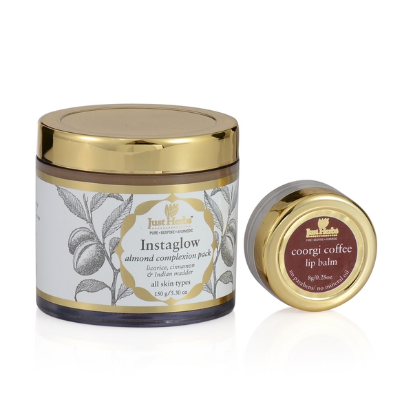 Just Herbs Instaglow Almond Complexion Pack (150g) and Coorgi Cofee Lip Smothening Salve (All Skin T