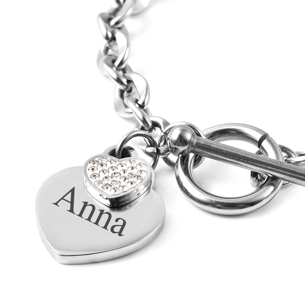 Personalised Engravable Double Heart Name Bracelet, Size 7 Inch, Stainless Steel
