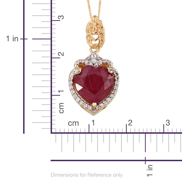 GP African Ruby (Hrt 5.90 Ct), Natural Cambodian Zircon and Kanchanaburi Blue Sapphire Pendant With Chain in 14K Gold Overlay Sterling Silver 6.500 Ct.