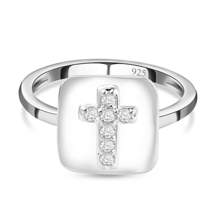 ELANZA Simulated Diamond Cross Ring in Sterling Silver