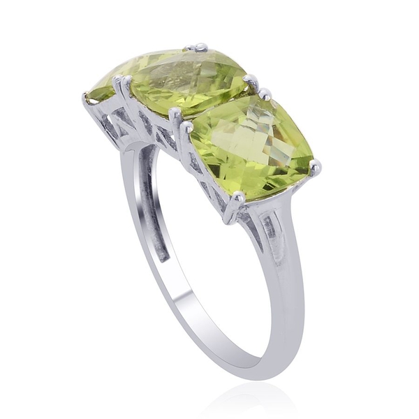 Hebei Peridot (Cush) Trilogy Ring in Platinum Overlay Sterling Silver 3.750 Ct.