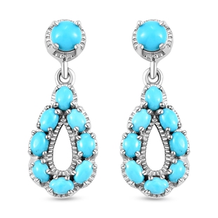 Arizona Sleeping Beauty Turquoise Dangling Earrings (With Push Back) in Platinum Overlay Sterling Si