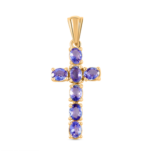 Tanzanite Cross Pendant in 14K Gold Overlay Sterling Silver 1.17 Ct.