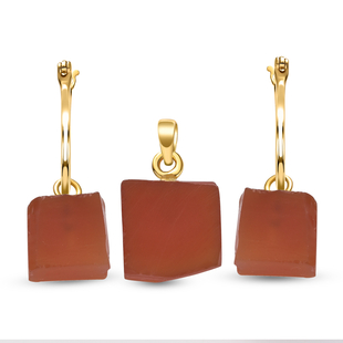 2 Piece Set -  Chalcedony J Hoop Half Hoop Earring and Fancy Pendant in 14K Gold Overlay Sterling Si