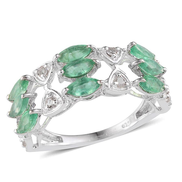 Kagem Zambian Emerald (Mrq), White Topaz Ring in Platinum Overlay Sterling Silver 2.250 Ct.