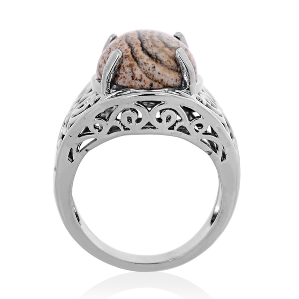 Picture Jasper (Ovl) Solitaire Ring in ION Plated Silver Bond 9.350 Ct.