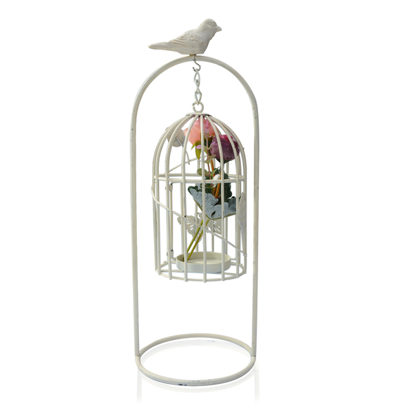 White Antique Style Decorative hanging Birdcage Candle Holder and Stand
