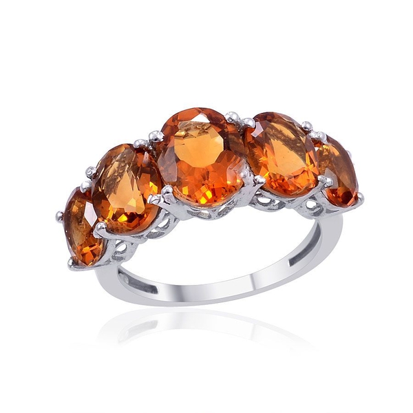 Madeira Citrine (Ovl 1.50 Ct) 5 Stone Ring in Platinum Overlay Sterling Silver 5.000 Ct.