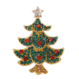 Multi Colour Austrian Crystal Christmas Tree Brooch in Gold Tone