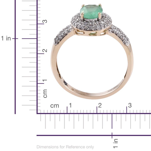GP 9K Y Gold Boyaca Colombian Emerald (Ovl 1.00 Ct), Natural Cambodian Zircon and Kanchanaburi Blue Sapphire Ring 1.750 Ct.