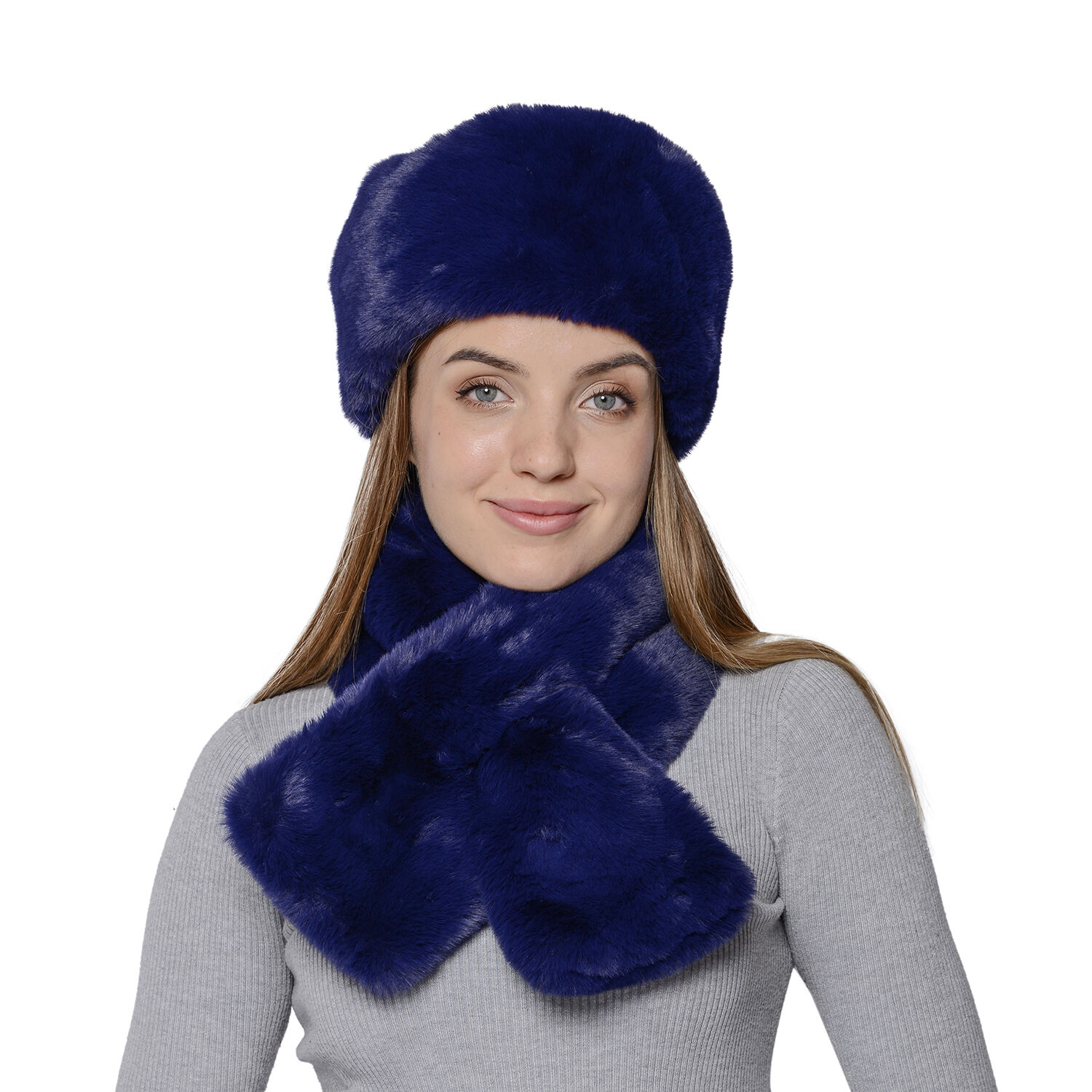 Solid Navy Blue Colour Faux Fur Hat 