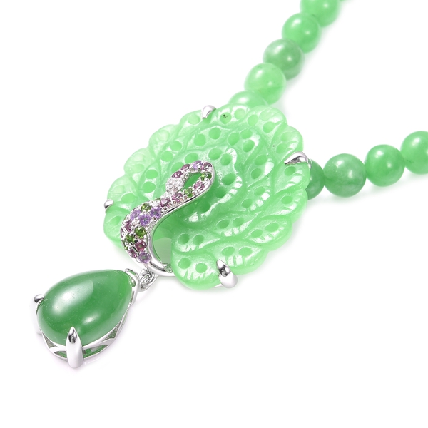 Green Jade, Chrome Diopside, Amethyst, Rhodolite Garnet and Natural Cambodian Zircon Peacock Necklace (Size 18) in Rhodium Overlay Sterling Silver 281.77 Ct.