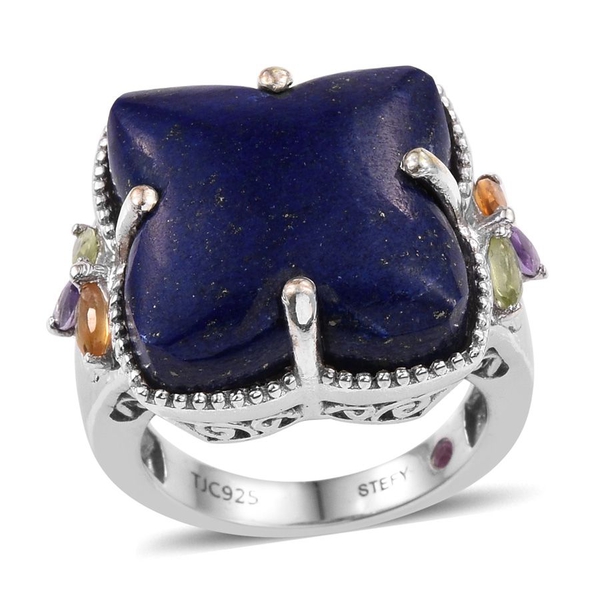 Stefy Lapis Lazuli, Hebei Peridot, Citrine, Amethyst and Pink Sapphire Ring in Platinum Overlay Ster