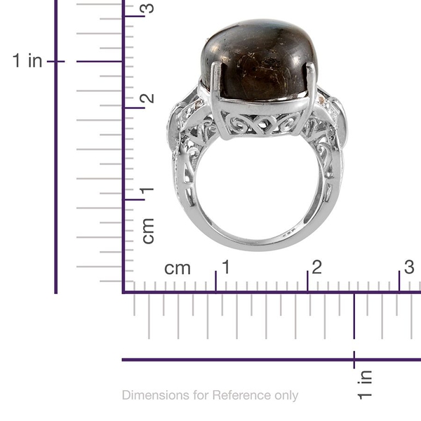 Labradorite (Ovl 17.75 Ct), White Topaz Ring in Platinum Overlay Sterling Silver 17.800 Ct.
