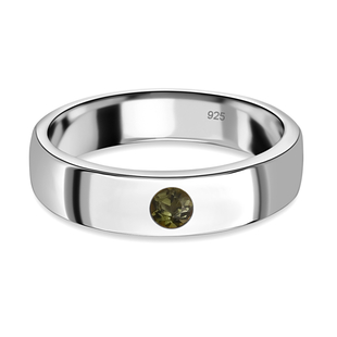 Green Tourmaline Band Ring in Platinum Overlay Sterling Silver