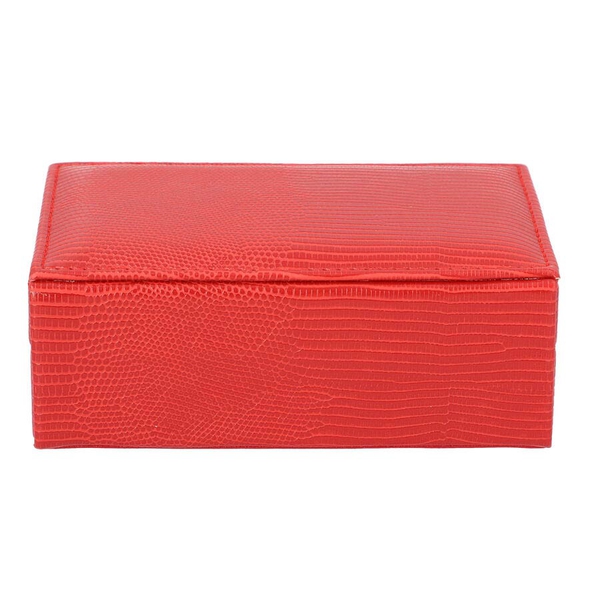 Grace Collection - Lizard Skin Pattern Rectangular Shaped  Anti-Tarnish Jewellery Box with Inside Mirror, Ring Rows & 2 Sections (Size 16x10x6cm) - Red