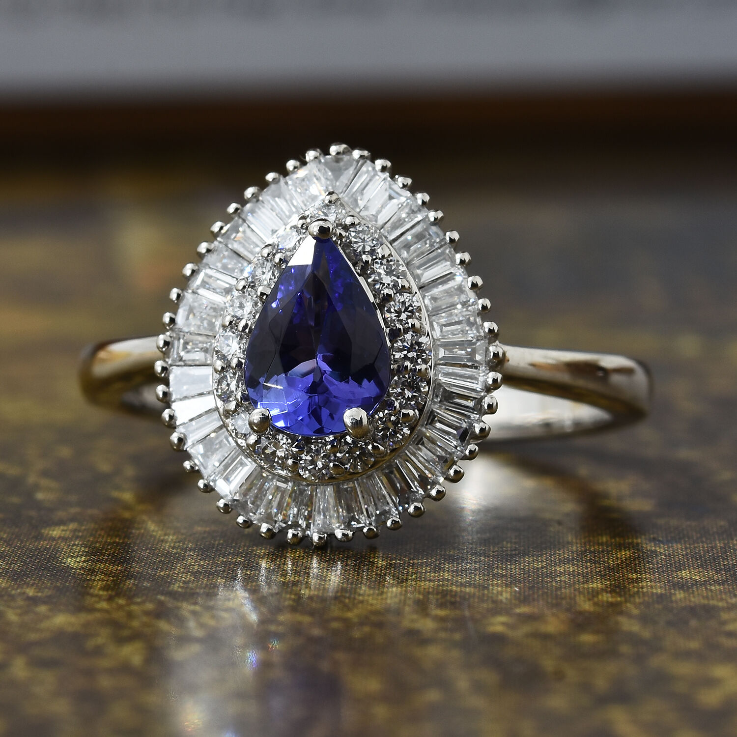RHAPSODY 950 Platinum AAAA Tanzanite (Pear), Diamond (VS/E-F) Ring 1.050 Ct, Platinum wt 5.31 Gms.
