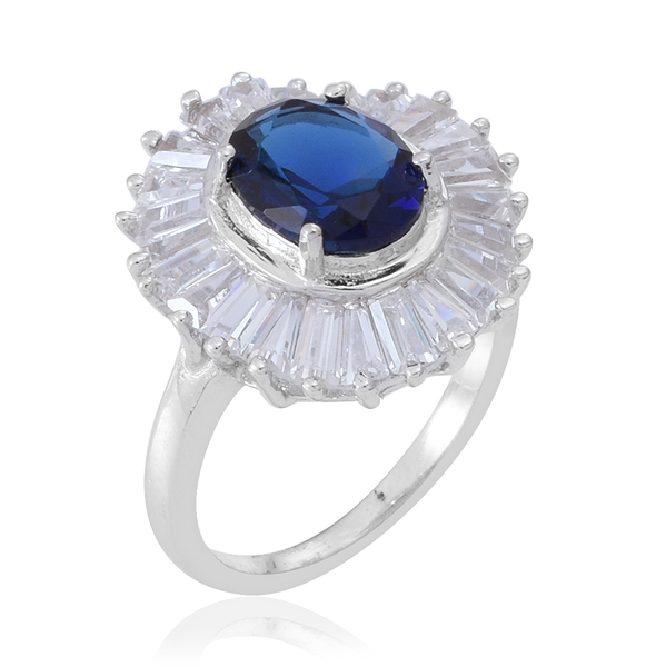 ELANZA AAA Simulated Tanzanite (Ovl), Simulated Diamond Ring in Rhodium Plated Sterling Silver