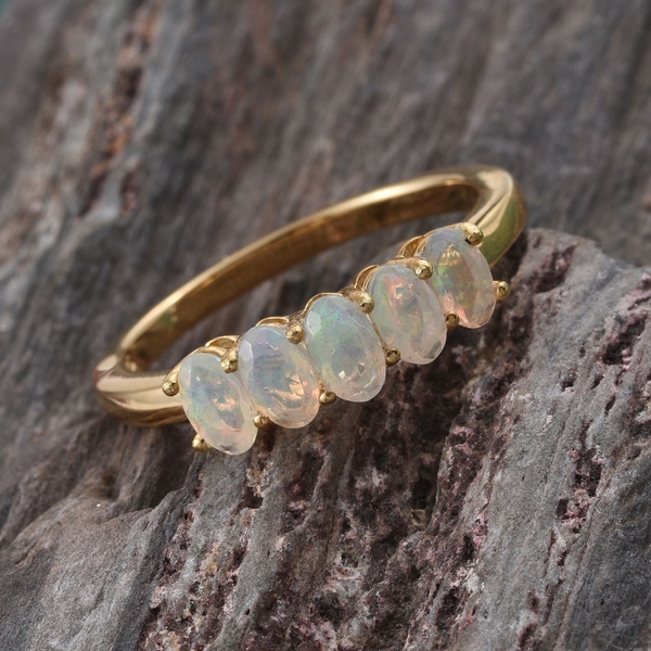 Ethiopian Welo Opal 0.75 Ct Silver 5 Stone Ring in Gold Overlay