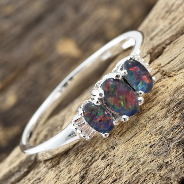 One Time Deal-Australian Boulder Opal (Ovl), Diamond Ring in Sterling Silver