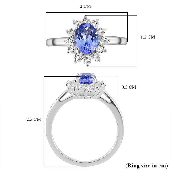 Tanzanite and Natural Cambodian Zircon Ring in Platinum Overlay Sterling Silver 1.02 Ct.