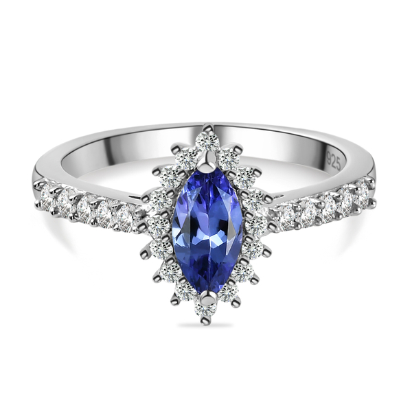 Tanzanite and Natural Cambodian Zircon Ring in Platinum Overlay Sterling Silver.