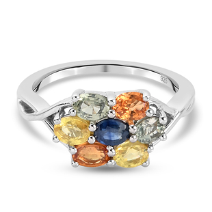 Rainbow Sapphire Cluster Ring in Platinum Overlay Sterling Silver 1.72 Ct.
