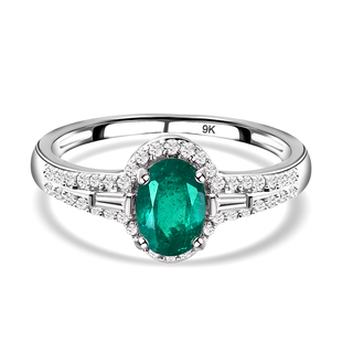 9K White Gold AAA Zambian Emerald ,White Diamond Ring, Gold Wt. 1.84 Gms  1.008  Ct.