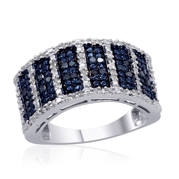 Diamond (Rnd), Blue Diamond Ring in Platinum Overlay Sterling Silver 0.500 Ct.