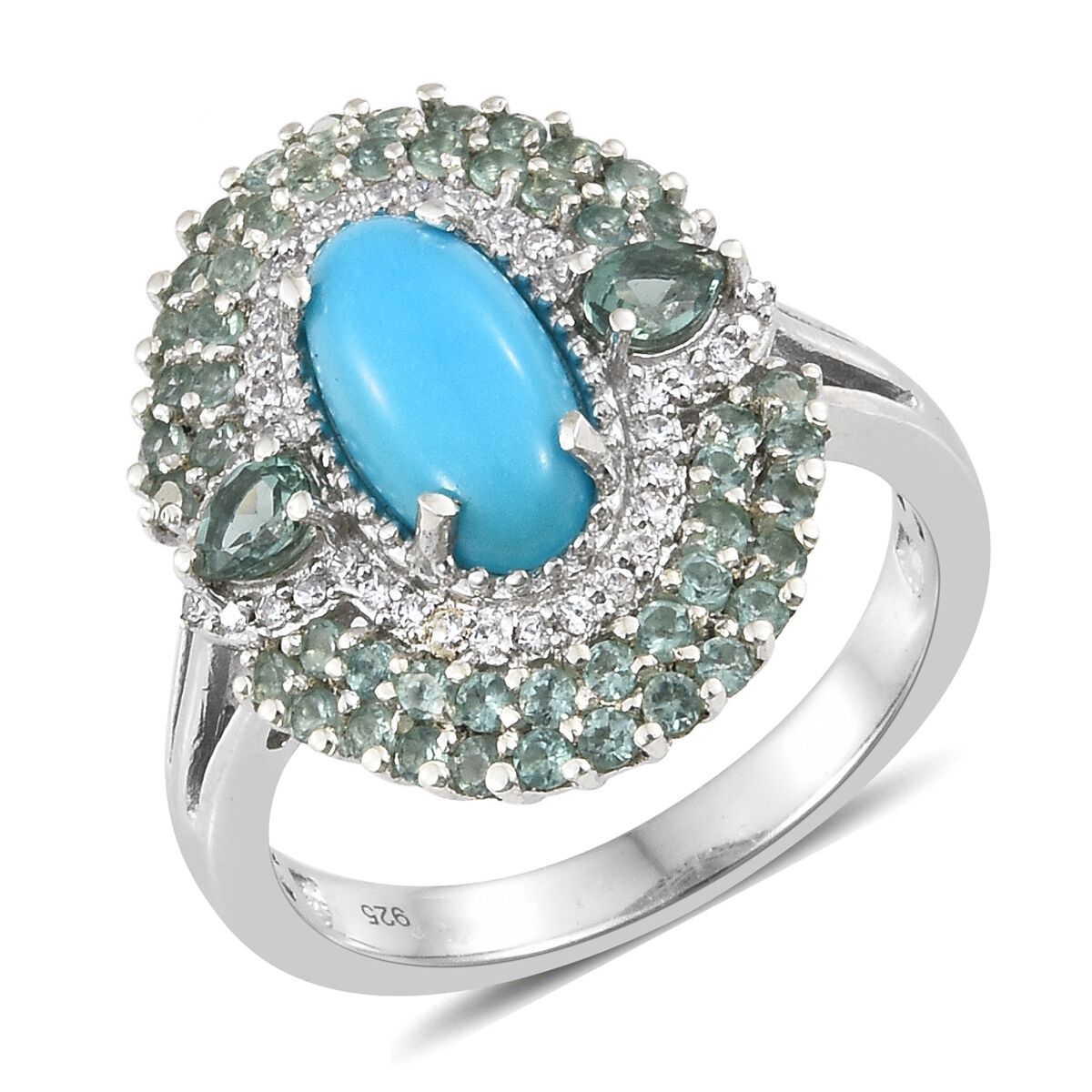 Arizona Sleeping Beauty Turquoise (Ovl 1.90 Ct), Ocean Blue Apatite and Natural Cambodian Zircon Clu