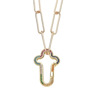 Simulated Multi Colour Gemstones Paperclip Necklace (Size - 20) in Yellow Gold Tone