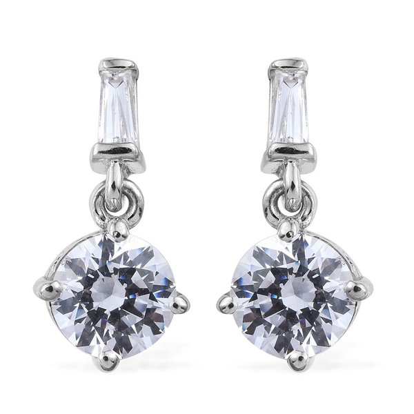 Lustro Stella - Platinum Overlay Sterling Silver (Rnd) Earrings (with Push Back) Made with Finest CZ