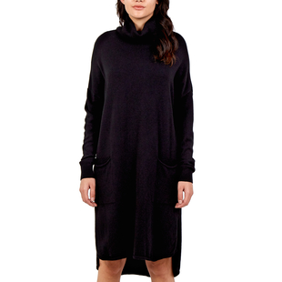 TAMSY Italian Knit Super Soft and Stretchy Roll Neck Jumper Dress - Black-  One Size 8-18 Approx - Bust 52in  CB 39in