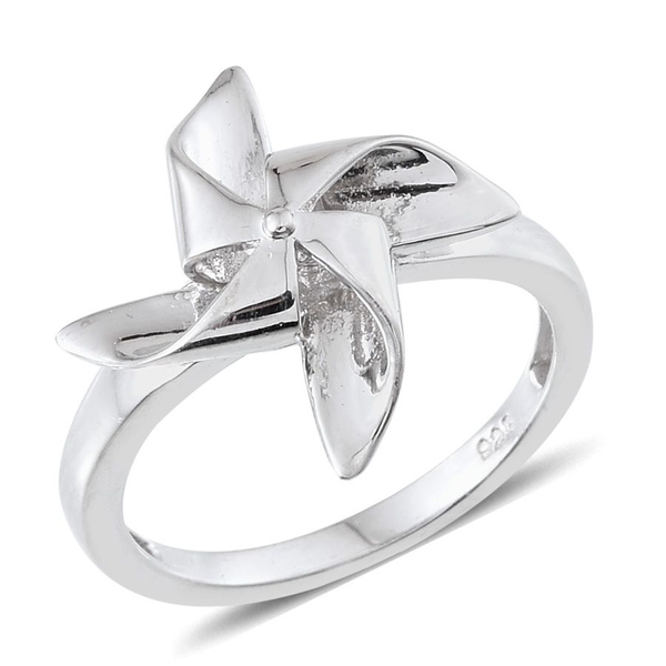 Platinum Overlay Sterling Silver Origami Windmill Ring, Silver wt 3.11 Gms.