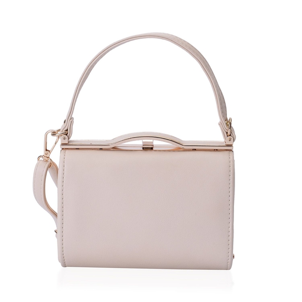 Cream Colour Clutch Bag With Adjustable and Removable Shoulder Strap (Size 18x12.5x10 Cm)