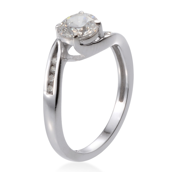 Lustro Stella - Platinum Overlay Sterling Silver (Rnd) Ring Made with Finest CZ 0.944 Ct.