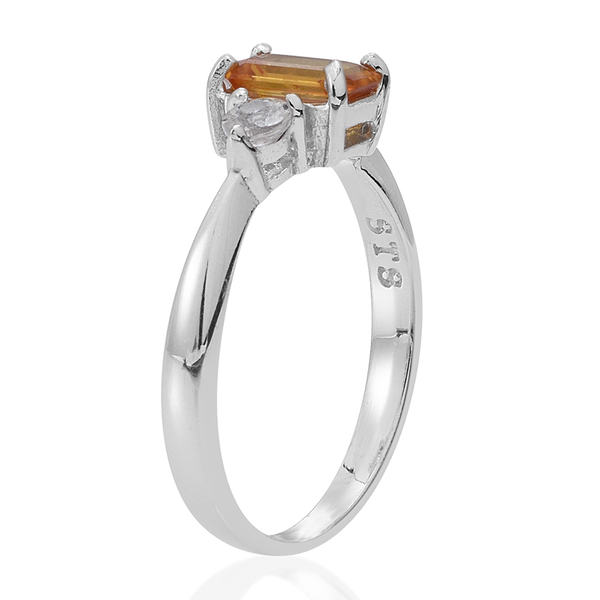 Yellow Sapphire (Oct 1.00 Ct), Natural Cambodian Zircon Ring in Rhodium Plated Sterling Silver 1.250 Ct.