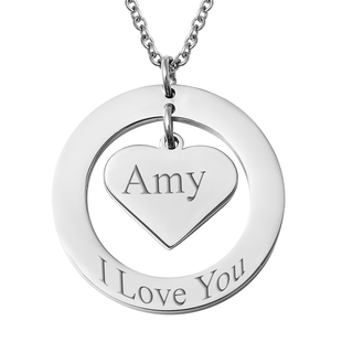 Personalised Engravable Circle of Life with Dangling Heart Necklace in Stainless Steel, Size 20"