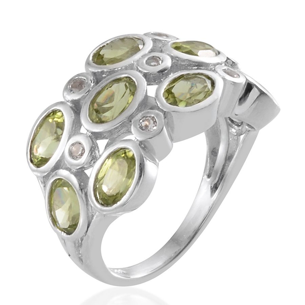 Hebei Peridot (Ovl), White Topaz Ring in Platinum Overlay Sterling Silver 4.750 Ct.