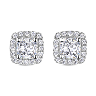 Moissanite Stud Earrings (With Push Back) in Rhodium Overlay Sterling Silver 1.50 Ct.