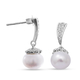 Freshwater Pearl and Simulated Diamond Drop Earrings (with Push Back) in Rhodium Overlay Sterling Silver