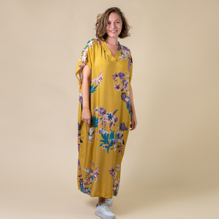 TAMSY 100% Viscose Womens Floral Pattern Dress (Size:80x130Cm) - Yellow