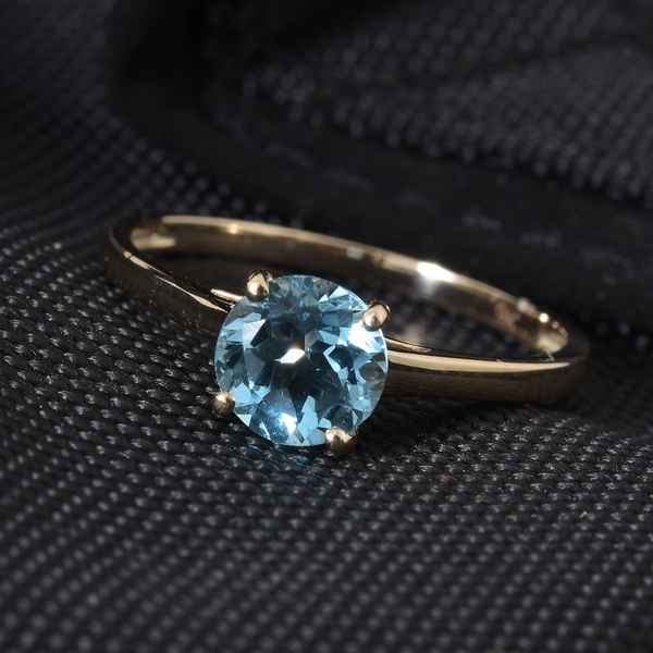 9K Yellow Gold Swiss Blue Topaz (Rnd) Solitaire Ring 1.000 Ct.